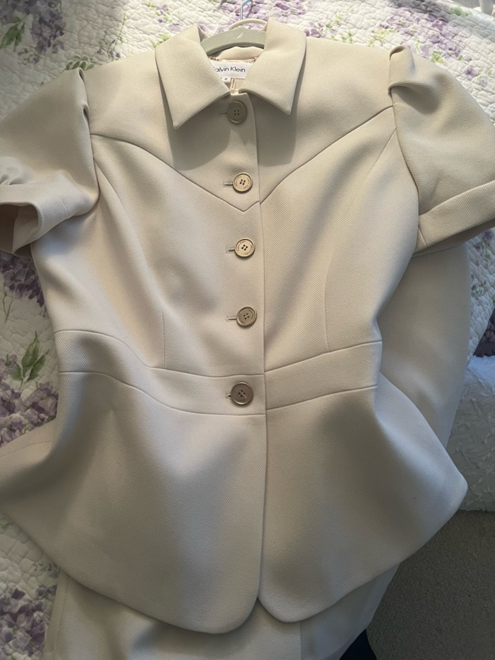 Calvin Klein Light Cream Tailored Peplum Jacket